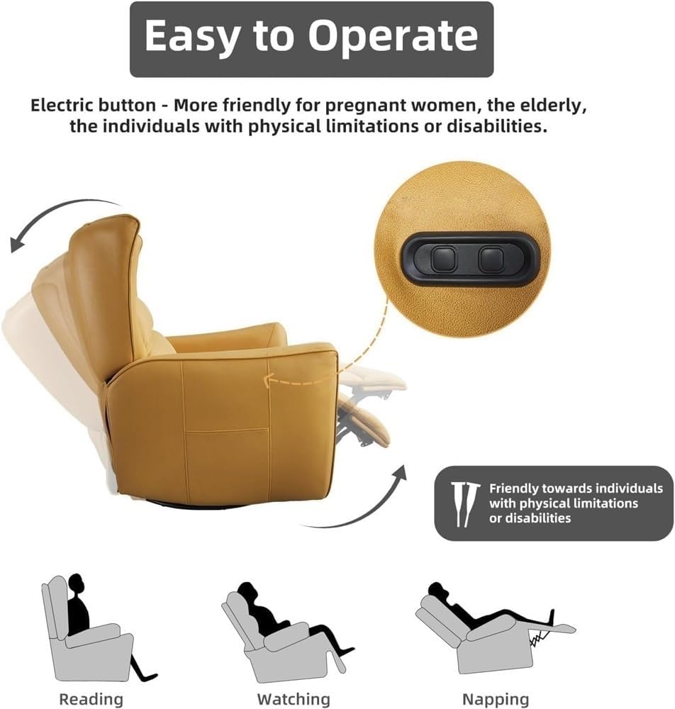 Spacious Power Swivel Glider Recliner with Breathable Leather – Electric Rocking Recliner with Wrapped High-Back Support, Plush Wide Seat, Perfect for Living Room, Home Theater