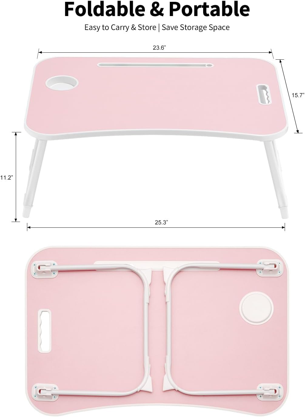 Ruxury Folding Lap Desk Bed Desk Laptop Table Tray, Breakfast Serving Tray, Portable & Lightweight Mini Table for Sofa Couch Floor - Pink