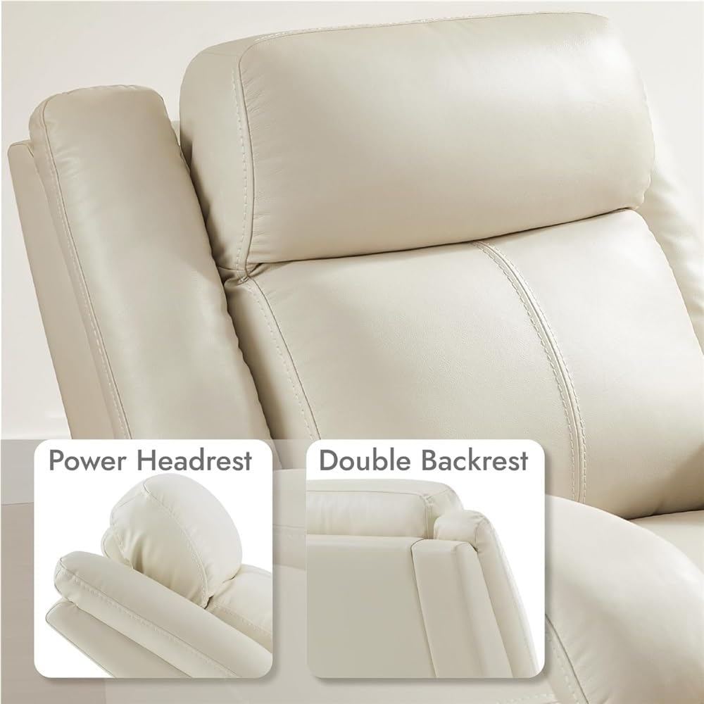 Leather Power Recliner Chair for Adults, Modern Electric Recliner Sofa with Power Headrest and USB Charging Ports, Comfortable Home Theater Recliner Chair for Living Room