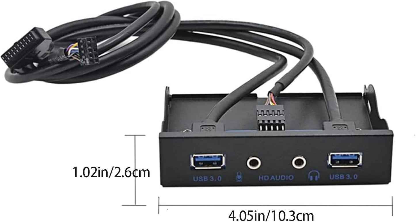 C-Zone 3.5" Floppy Bay High Speed 5 Gbps 20Pin 2 Port USB 3.0 Hub HD Audio 3.5mm Earphone Jack Mic Interface PC Front Panel Adapter