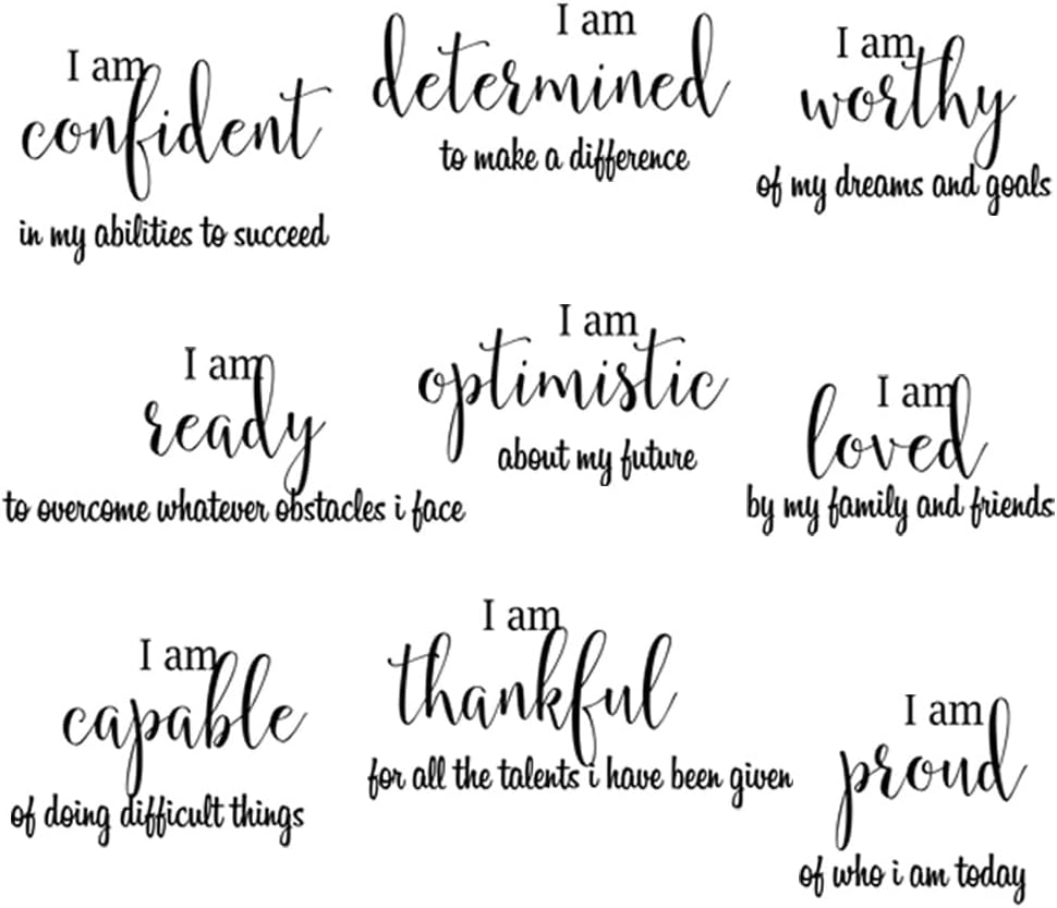 9 Pieces Inspirational Decals Black Motivational Wall Sticker Vinyl Wall Quotes Stickers Wall Art Stickers Peel and Stick Wall Decals for Girl Boy Bedroom Living Room
