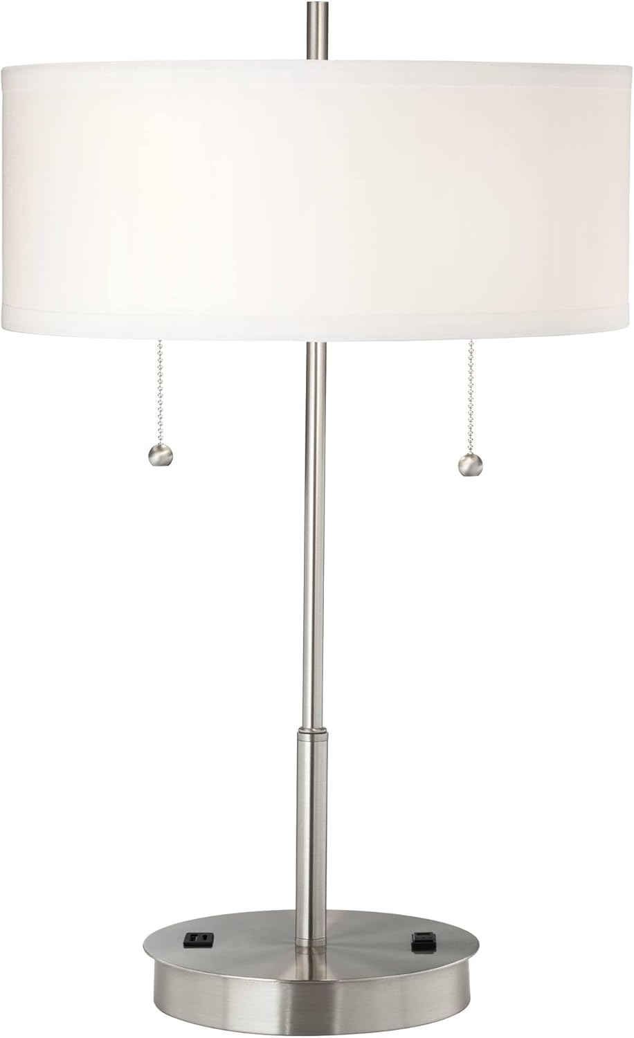 360 Lighting Nikola 23.75" High Modern Accent Table Lamp with USB Charging Ports A+C and AC Power Outlet Hotel Style Silver White Drum Shade Living Room Desk Bedroom House Bedside Nightstand Home