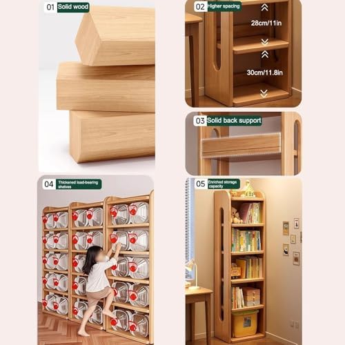 6-Tier Narrow Bookshelf, Solid Wood Corner Storage, Modern Freestanding Bookcase for Small Spaces, Elegant Display Organizer Cabinet (15.7in Wide)