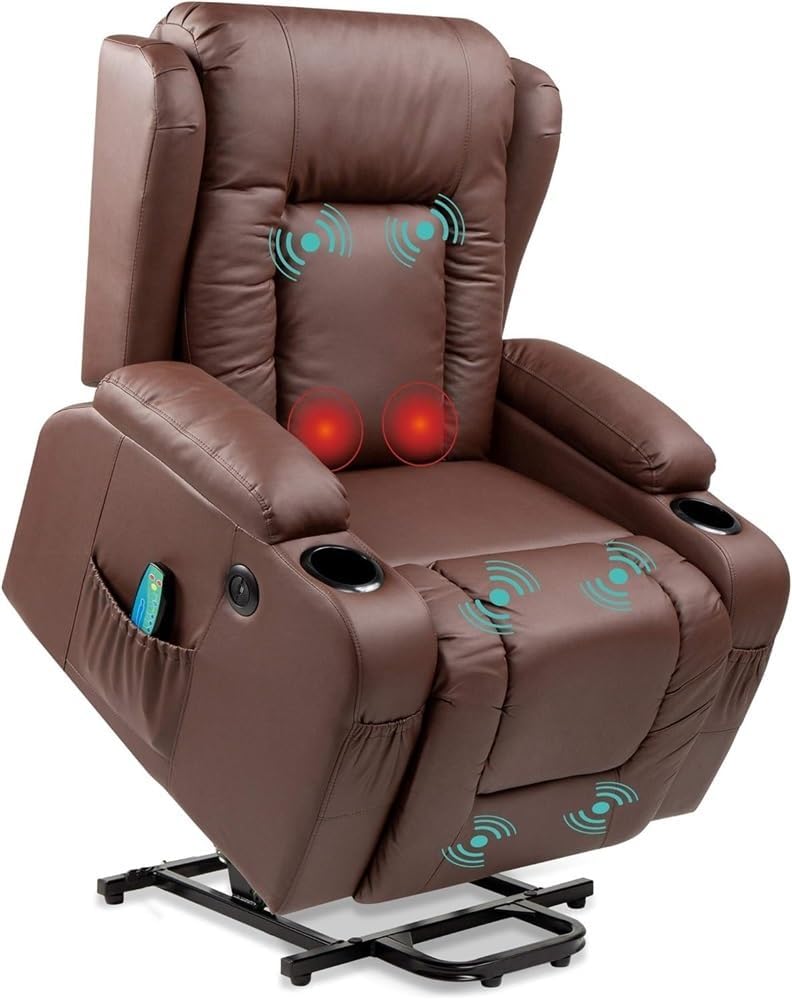 Power Lift Recliner Chair for Elderly, PU Leather Electric Recliner with Massage and Heat, Adjustable Ergonomic Lounge Sofa, Home Theater Seating with Remote Control