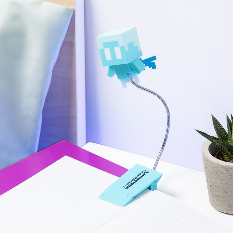 Paladone Minecraft Allay Clip On Book Light - Officially Licensed Reading Light, Clip Lamp Design with Flexible Cable, Featuring Allay Mob Shaped Head, 3 Light Modes, Battery Powered