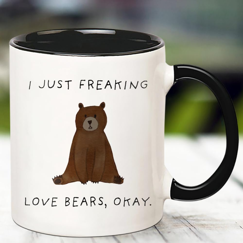 I Just Freaking Love Bears, Bears Mug, 11 Oz Novelty Coffee Mug/Cup, Black