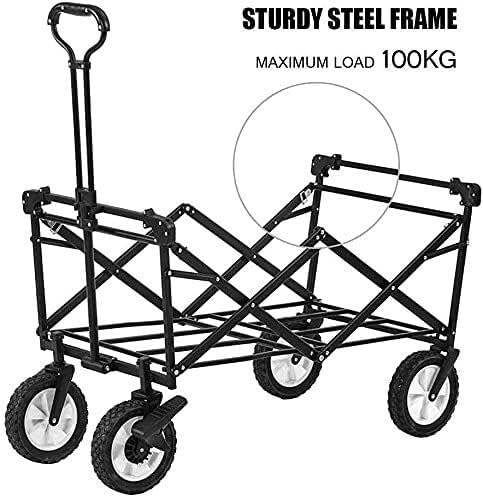 Folding Camping Utility Wagon with Adjustable Handle, All-Terrain Wheels, Heavy Duty Portable Garden Cart 100kg Load