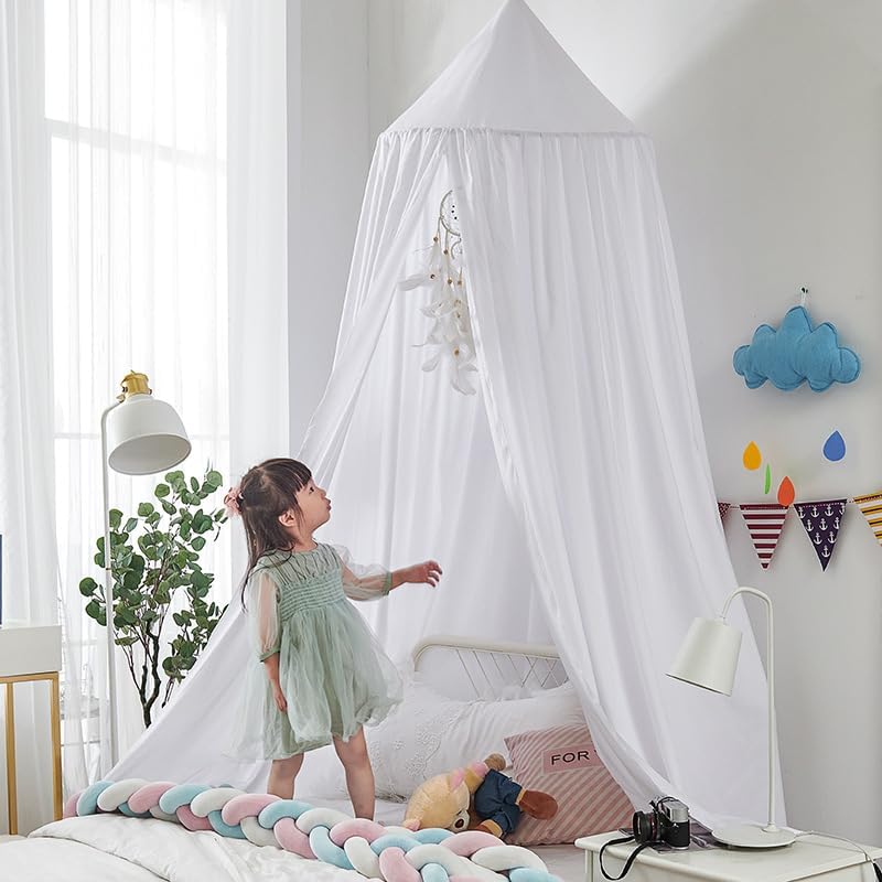 Bunnikins & Clover Bed Canopy for Girls Boys Bedroom Decor, Round Dome Mosquito Net for Baby Crib, Nook Castle Game Tent Nursery Decoration for Child, Play or Reading (White)