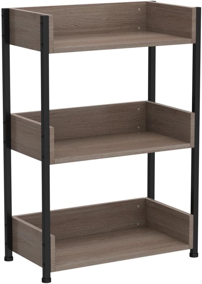 VECELO Bookshelf, 30" H Small Bookcase,3-Tier Storage Organizer,Wood Bookcase with Steel Frame,Shelving Unit for Living Room,Classroom,Office,Dormitory