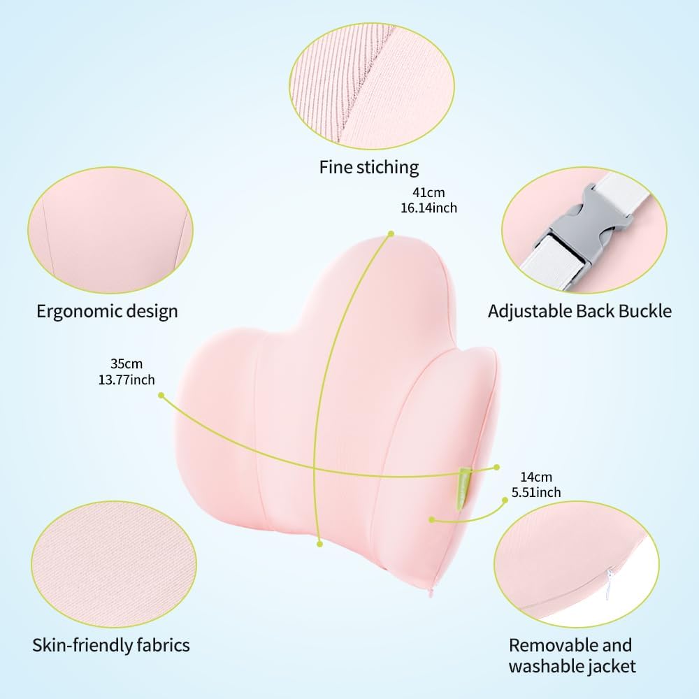 Lumbar Support Pillow for Office Chair, Gaming Chair, Car Driver Seat Back Cushion, Bed & Couch, Gifts for Friends and Parents,Ergonomic Back Support Pillow with Comfortable Memory Foam(Pink)