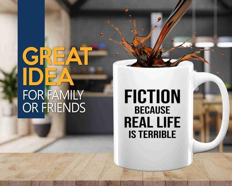 Book Lover Coffee Mug 11oz White -fiction because - Book Lovers Gifts Book Reader Gifts Book Club Gifts Book Reading Cup Reading Gifts