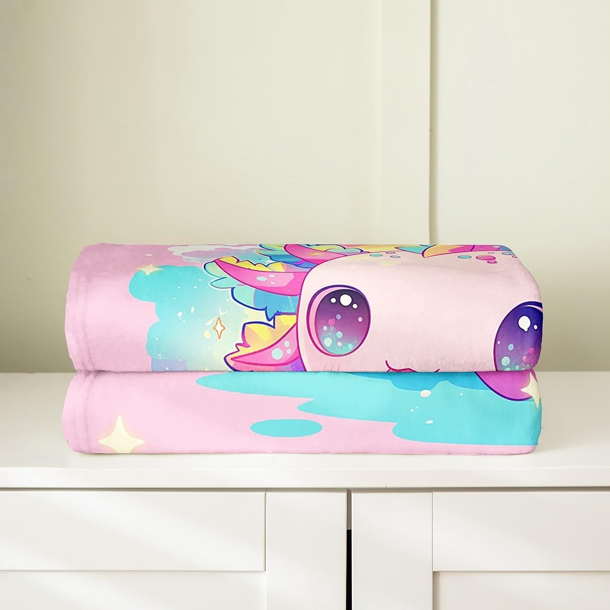 Feelyou Cute Axolotl Plush Throw Blanket, 40"x50" Cartoon Salamander Flannel Fleece Blanket for Sofa Couch Kids Teens Adults Rainbow Coludy All Season,Bed Blanket Kawaii Ocean Sealife Room Decor