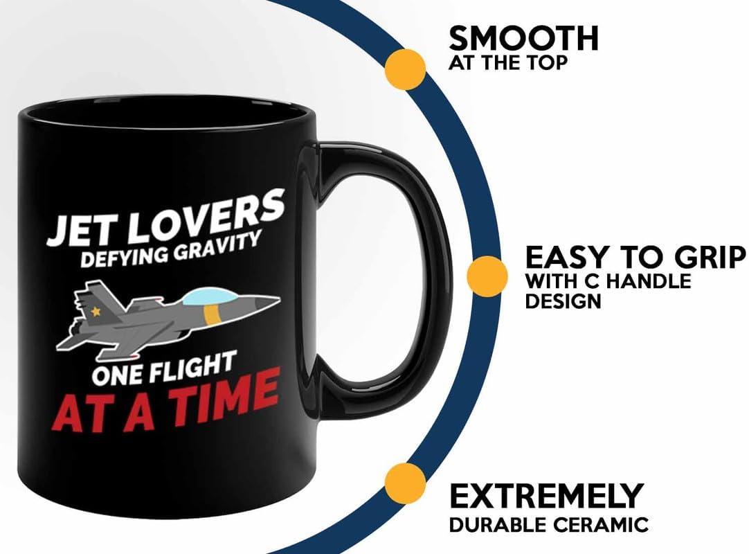 Jet Pilot Coffee Mug 11oz Black - Jet lovers Defying gravity - Pilot Gifts Airplane Flying Captains Aviator Airline Aviation