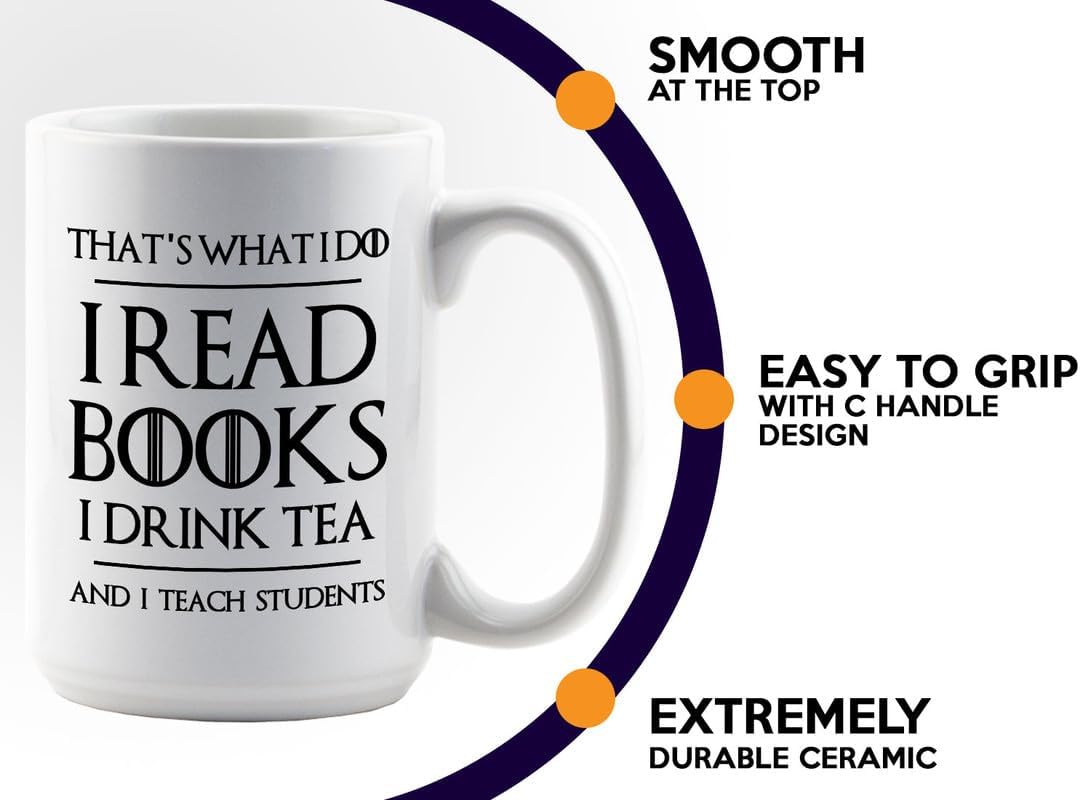 Book Lover Coffee Mug 15oz White - Tea Teach Students - Book Lover Gifts For Women Book Club Book Lovers Gifts Bookworm Book Reader Gifts