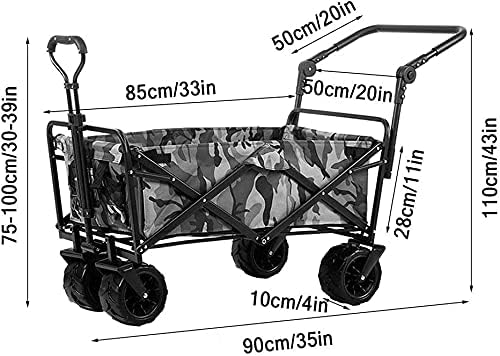Outdoor Folding Utility Wagon Heavy Duty Collapsible Wagon Garden Cart with Universal Wheels Adjustable Handle Large Capacity Load-Bearing 100kg / 220lbs