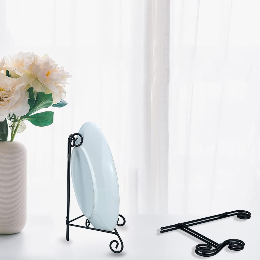 Plate Stand, Black and Gold 2-Pack 6 Inch Iron Easel Stand for Display, Plate Holder for Decorative Plates, Plaque, Photo Frame, Artwork and Collectibles