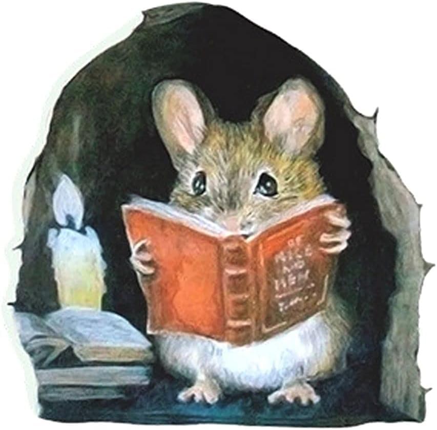 3Pcs 3D Mouse Hole Wall Stickers,Mouse Reading Book in Wall Decals Water Proof Funny Wall Stickers for Bedroom Nursery Wall Decor Murals