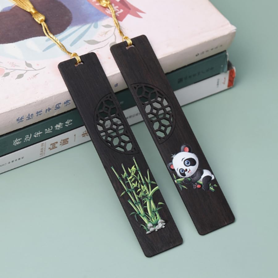 Bookmarks Wooden Bookmark Panda Bamboo Reading Book Markers Book Page Marker Gifts for Women, Kids, Teens Girls, Readers and Book Lovers Pack of 2