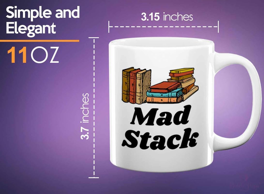 Reading Coffee Mug 11oz White - Mad Stack - Reader Gift Bookworm Owl Lover Cat Lover Book Lover Novelist Librarian Writer