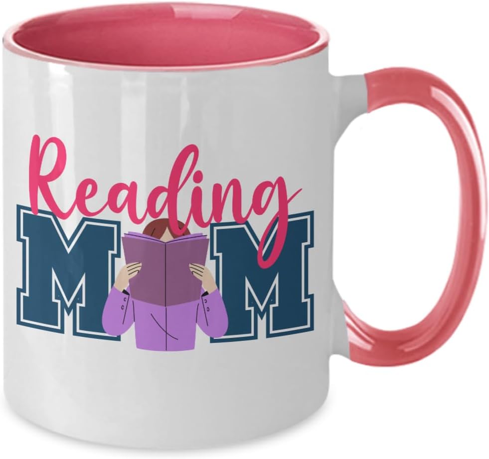 Generic Reading Mom Coffee and Tea Mug Book Lover Cup Mothers Day Present From Daughter Reading Presents for Librarian Book Nerd Bookish Mom Librarian, 11oz, Pink