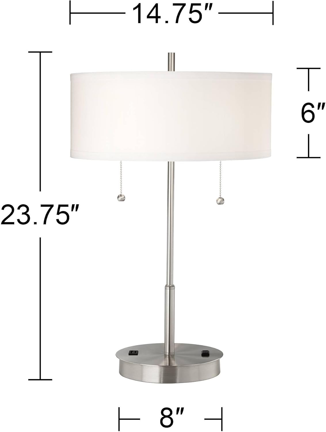 360 Lighting Nikola 23.75" High Modern Accent Table Lamp with USB Charging Ports A+C and AC Power Outlet Hotel Style Silver White Drum Shade Living Room Desk Bedroom House Bedside Nightstand Home