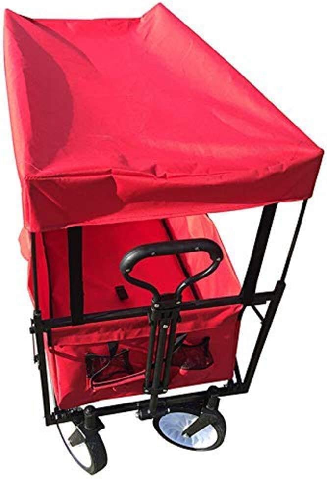 Foldable Garden Cart with Adjustable Telescopic Handles, 100kg Load Capacity, Removable Canopy, Portable Utility Wagon