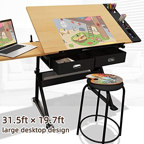 Drawing Tilting Tablet,Height Adjustable Drafting Table Drawing Table Artist Desk Tilted Tabletop Art Craft Desk Watercolor Paintings Sketching Work Station