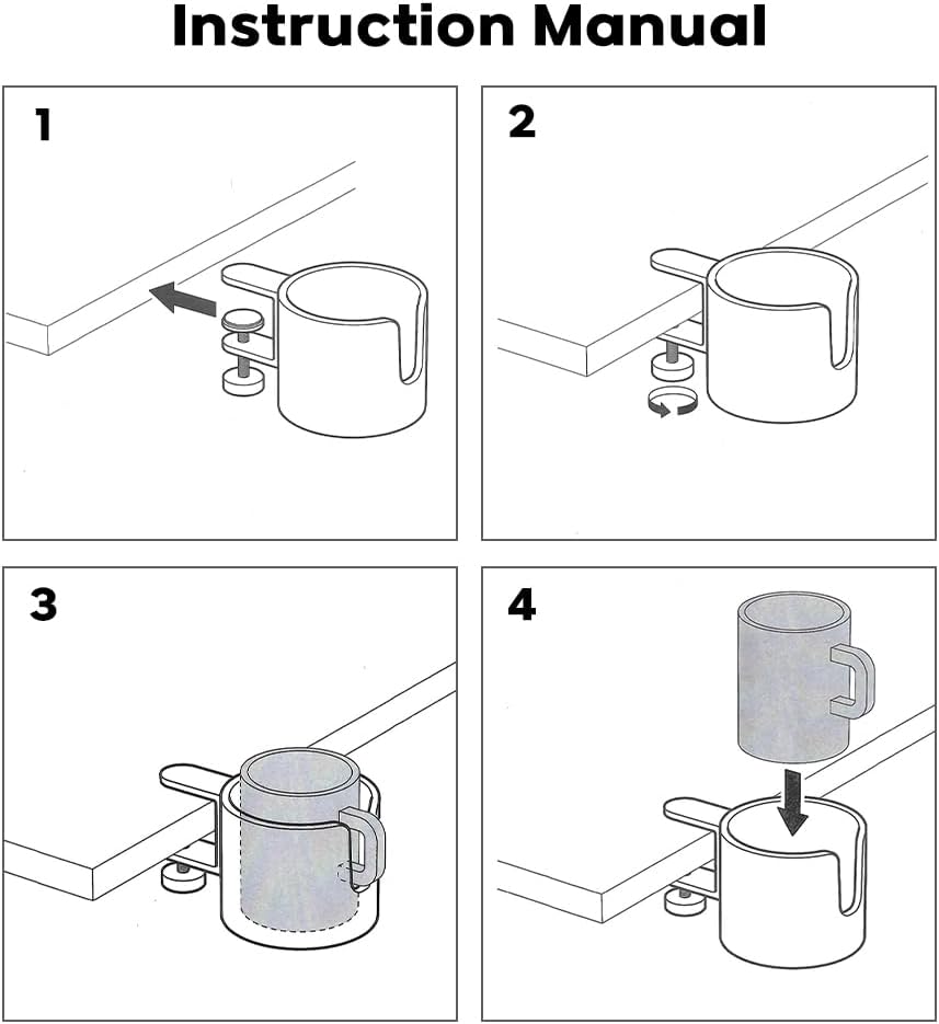 Desk Cup Holder 1Pack (Ash), Table Edge Clamp Cup Holder for Home Office Desk, Gaming Desk Accessories, Computer Desk Accessories, Anti-Spill Cup Holder