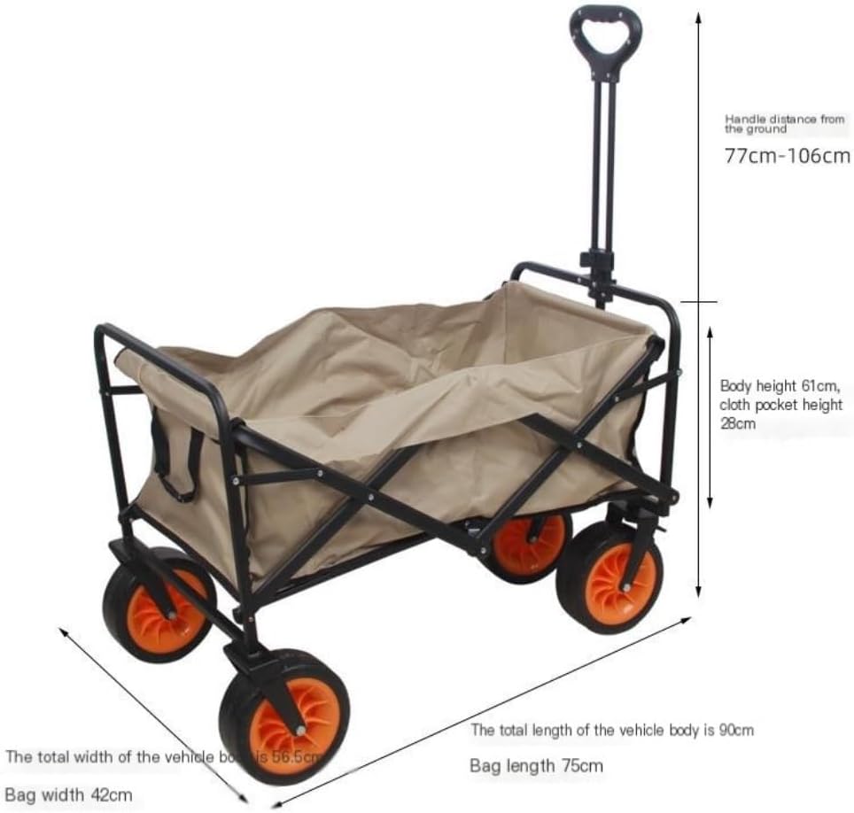 Portable Camping Cart,Outdoor Foldable Beach Trolley Cart Portable Travel Picnic Stroller with Black C Color