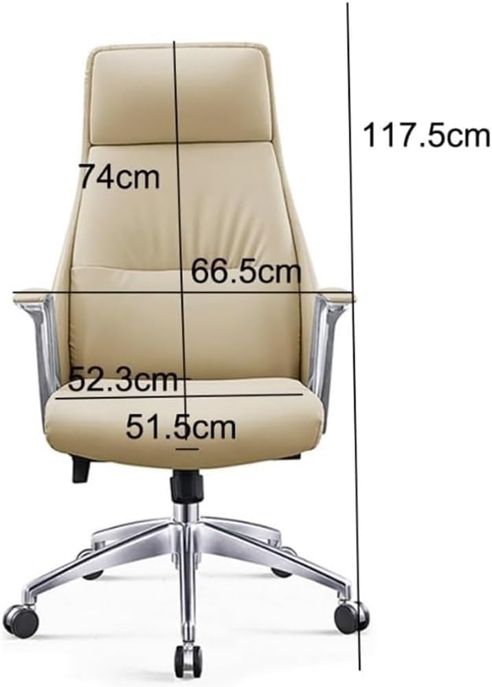 Ergonomic High Back Executive Leather Office Chairs with Adjustable Armrests Modern Swivel Computer Desk Chair for Meeting Room Lunch Break Reading(Beige)