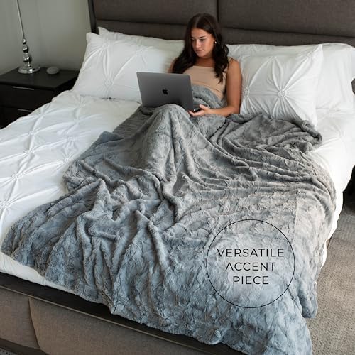 GRACED SOFT LUXURIES Throw Blanket Large Softest Warm Elegant Cozy Faux Fur for Home, Couch, Sofa, Chair, Den, Living Room (Solid Gray, Extra Large 60" x 80")