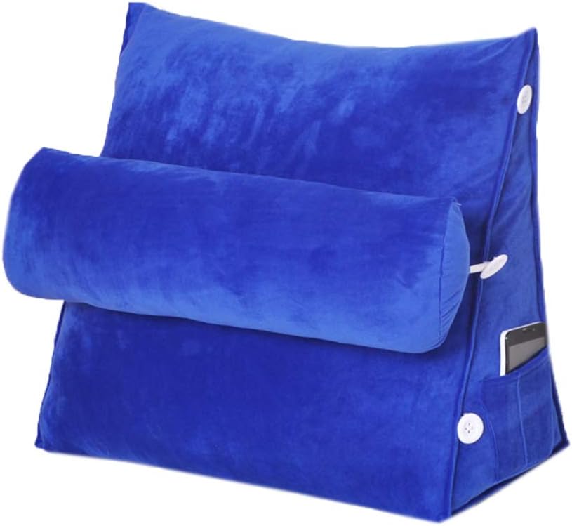 Velvet Bedside Waist Pillow Sofa Lumbar Back Pillow Washable Soft Reading Pillow Triangle Cushion Pillow Triangle Back Wedge Cushion Pillow (Dark Blue, 45CM)