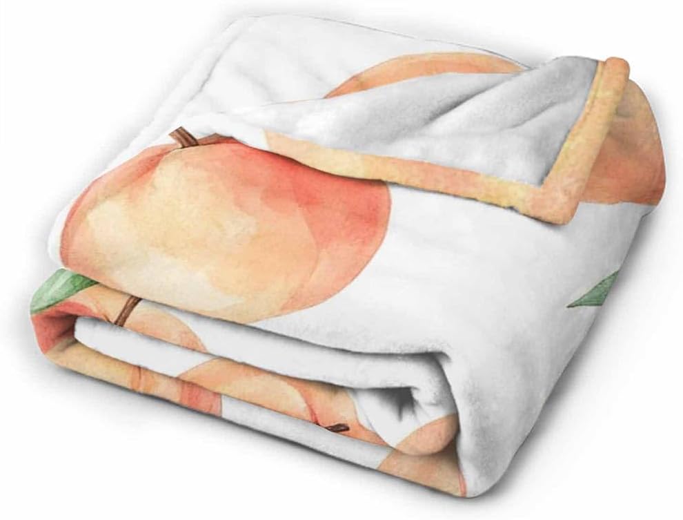 Mugod Peach Throw Blanket Watercolor Hand Drawn Peaches Seamless Pattern Decorative Soft Warm Cozy Flannel Plush Throws Blankets for Bedding Sofa Couch 50 X 60 Inch