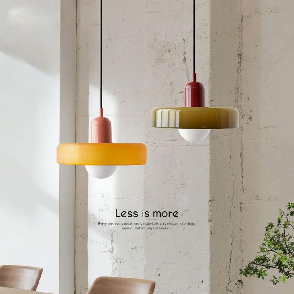 9.8" Nordic Mid Century Green Glass Pendant Hanging Light Modern Single Restaurant Lamp Vintage Farmhouse Ceiling Lamp Dining Room Chandelier for Over Table Kitchen Island Bedroom Hallway E26