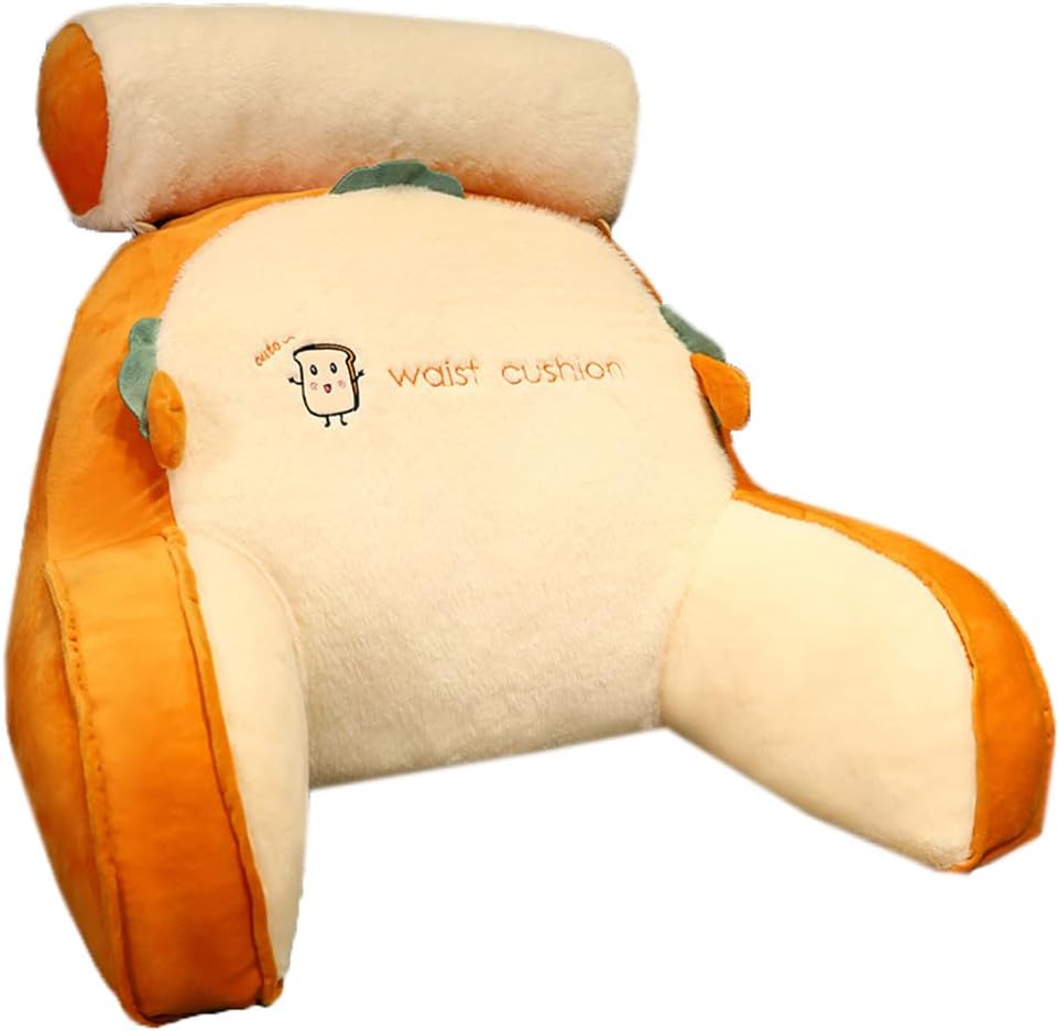 Cartoon Bed Backrest Pillow with Arms Sofa Rest Reading Pillow Ergonomic Lumbar Pillow Waist Cushion with Small Bolster (Yellow, 65×50×20cm/25.59"×19.7"×7.87")