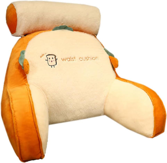 Cartoon Bed Backrest Pillow with Arms Sofa Rest Reading Pillow Ergonomic Lumbar Pillow Waist Cushion with Small Bolster (Yellow, 65×50×20cm/25.59"×19.7"×7.87")