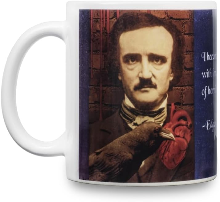 NoMonet Edgar Allan Poe gothic macabre coffee/tea mug with a memorable quote - I Became Insane with Long Intervals of Horrible Sanity - dark aesthetic, writer, literary genius, perfect for horror fans