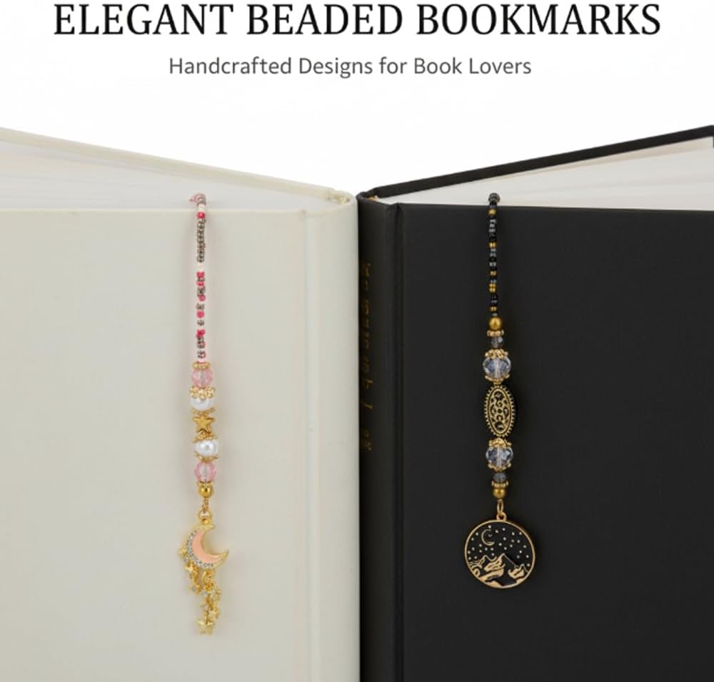 2 pcs Moon Star Beaded Bookmark with Fantasy Crystal Beads, Gold Chain, Reading Book Accessories for Men Women, Bookish Gift for Book Lovers Students Teachers, 17.7 Inches
