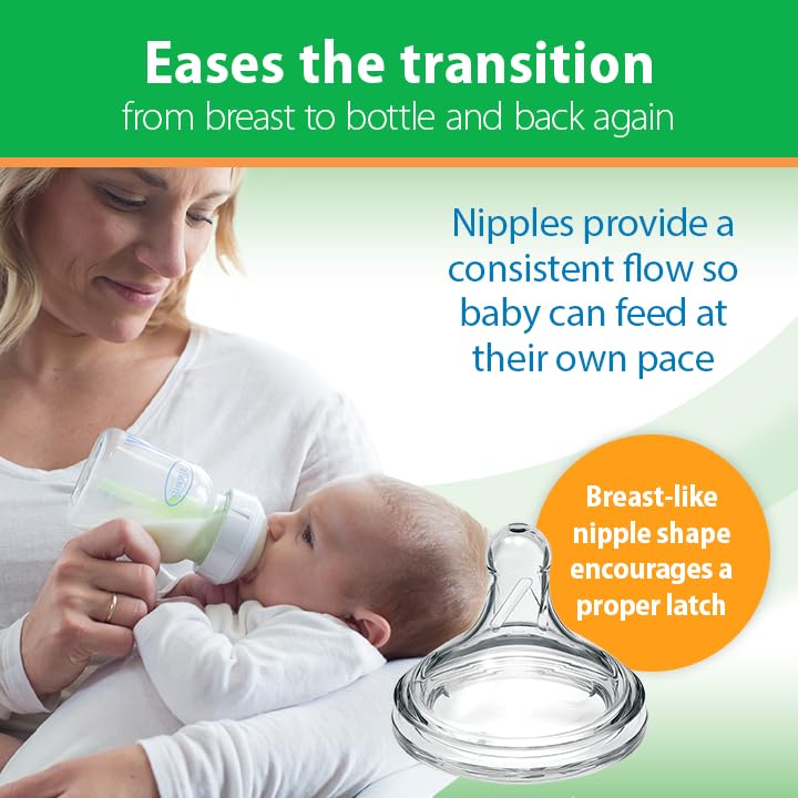 Dr. Brown's Natural Flow Anti-Colic Options+ Wide-Neck Glass Baby Bottles 5 oz/150 mL, with Level 1 Slow Flow Nipple, 3 Pack, 0m+