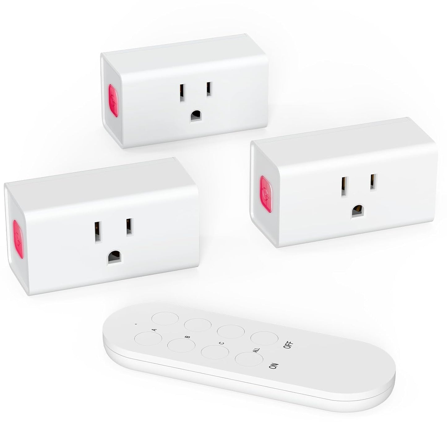 SURNICE Mini Remote Control Outlet On Off Switch Plug for Christmas Lights, 260ft RF Range, Wireless Remote Light Switch 1800W/15A, White, FCC Listed(1 Remote + 3 Outlets)