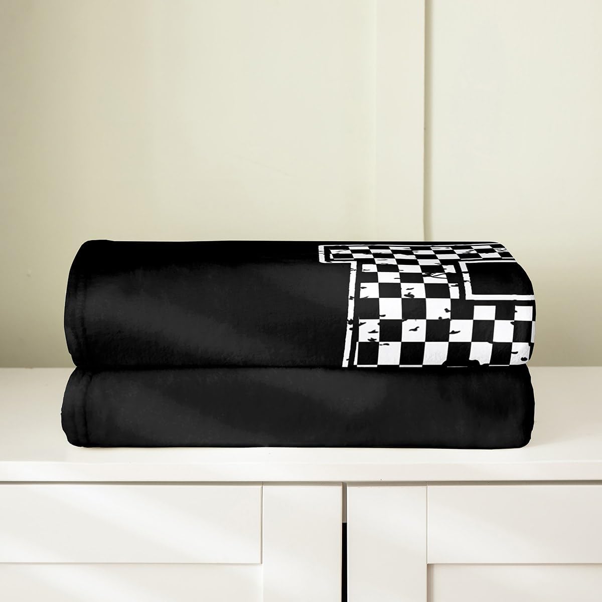 Initial Letter R Throw Blanket Throw 50x60 Race Style Racing Flag Flannel Blanket for Kids Teens Adults Geometric Plaid Black White Decor Fleece Blanket for Living Room Couch