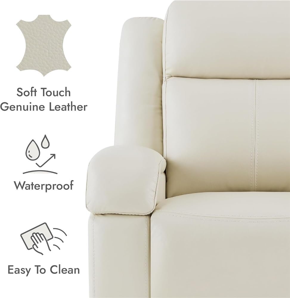 Leather Power Recliner Chair for Adults, Modern Electric Recliner Sofa with Power Headrest and USB Charging Ports, Comfortable Home Theater Recliner Chair for Living Room