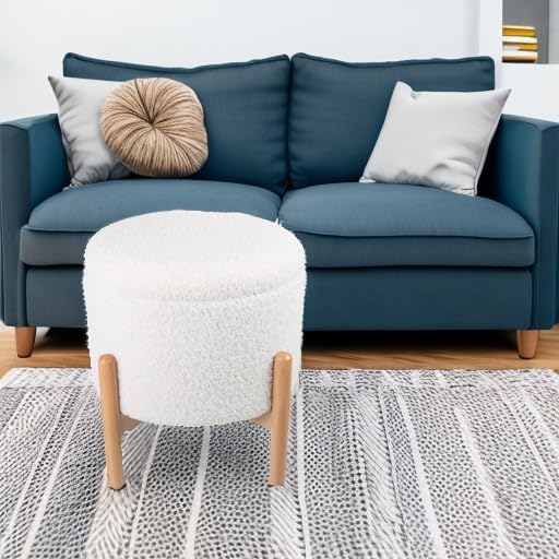 Round Sherpa Storage Ottoman Pouf with Removable Lid – Plush Couch Footrest & Hidden Organizer for Small Spaces, Dorm or Living Room by Lavish Home (White)
