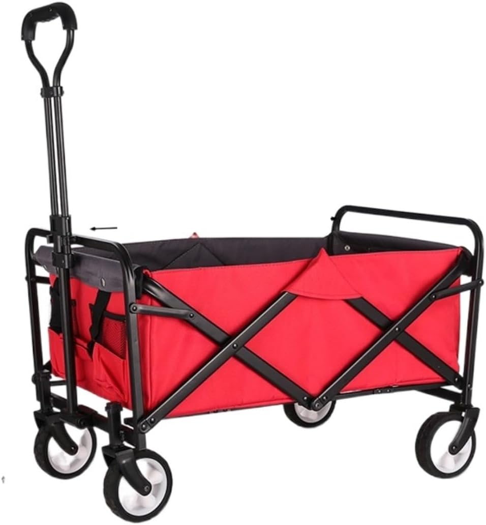 Portable Camping Cart,Outdoor Folding Wagon Cart for Camping Beach Garden Heavy Duty Utility Wagon with Waterproof Design Sports Festival Trolley (Red)