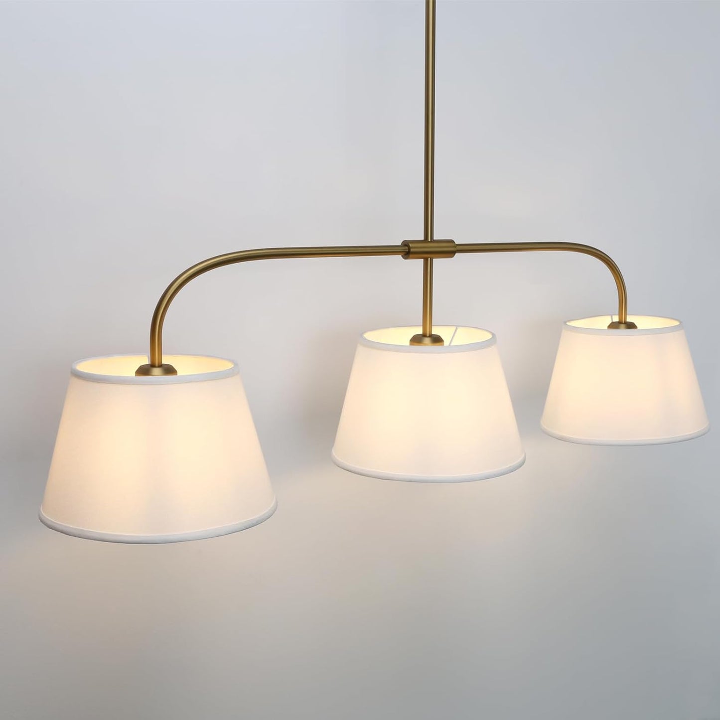 Pathson 3 Lights Brass Pendant Light with Fabric Lampshades, Rustic Cloth Pendant Lighting Lamp E26 Bulb Base, Flush Mounted Ceiling Chandeliers for Dining Room Kitchen Island Living Room