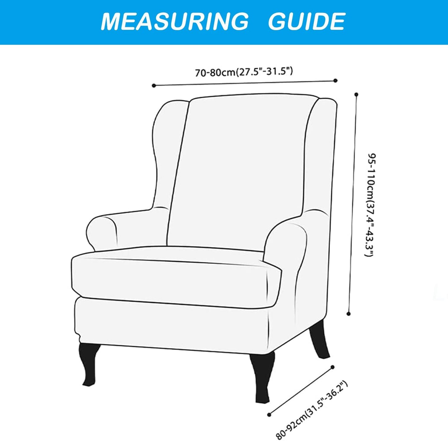 OBCREAT Wingback Chair Covers,2 Piece Stretch Velvet Wingback Chair Slipcover Soft Wing Chair Sofa Covers with Elastic Bottom,Armchair Couch Cover Furniture Protector for Living Room (Navy)