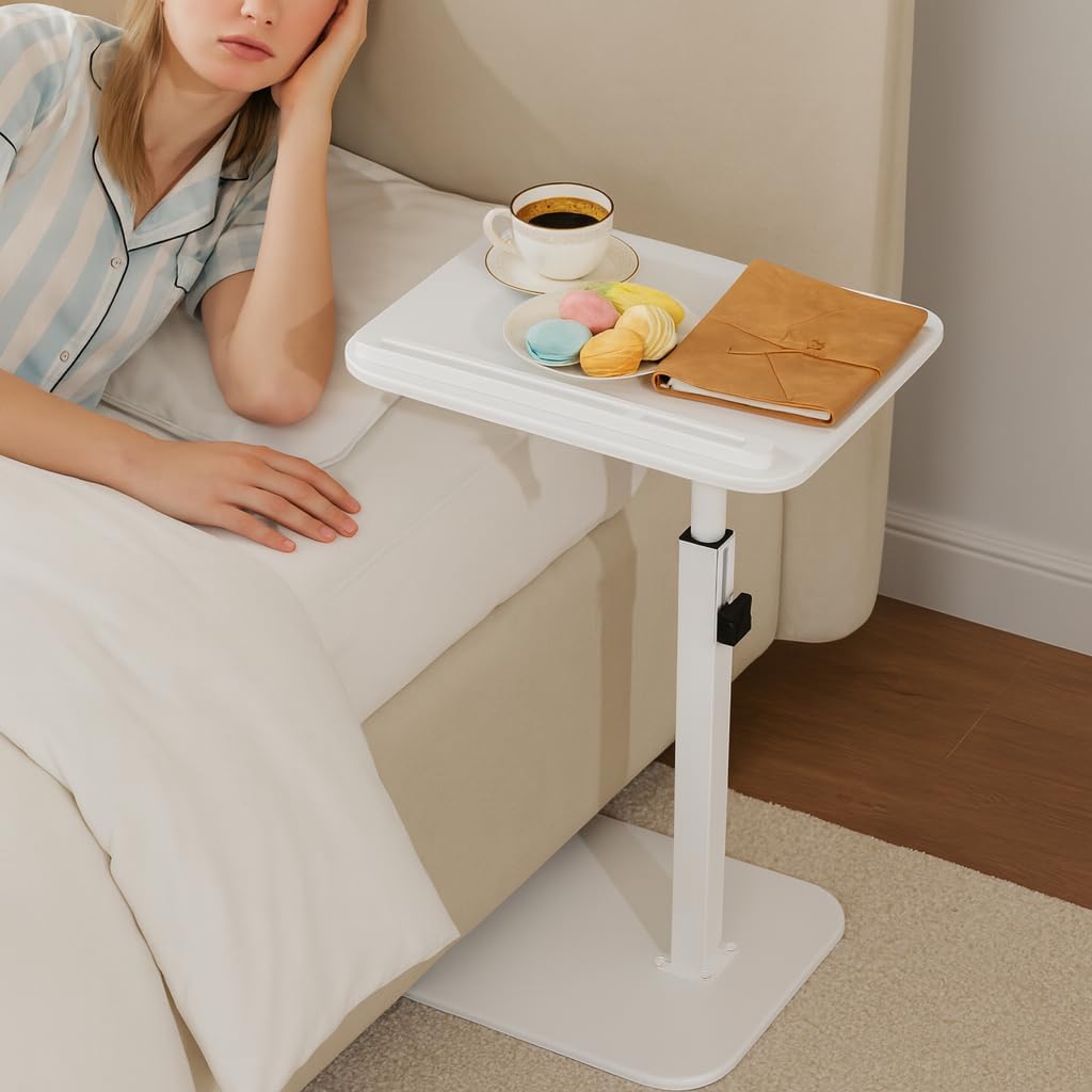 Adjustable End Table for Couch, 360° Swivel C Shaped Side Table with Height Adjustment, Small Sofa & Bedside Table for Living Room & Bedroom, TV Tray Alternative, Space Saving, Gift for Home