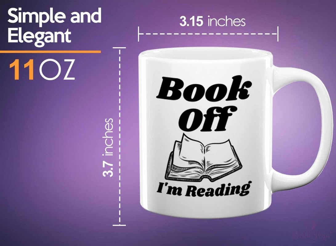 Reading Coffee Mug 11oz White - Book Off I'm Reading - Reader Gift Bookworm Owl Lover Cat Lover Book Lover Novelist Librarian Writer