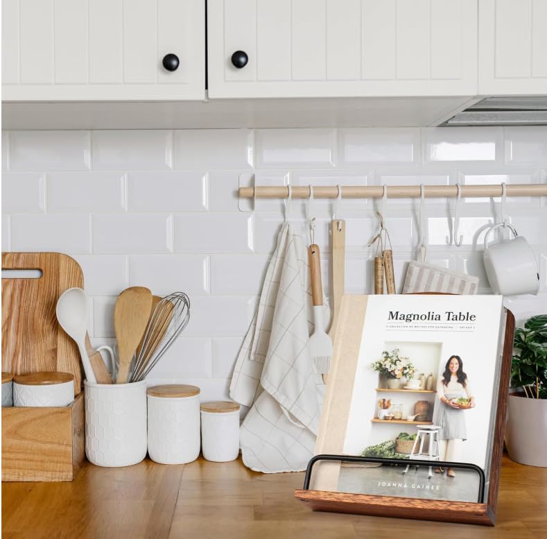 Cookbook Holder and Stand - Sturdy Countertop Design Effortlessly Holds cookbooks Crafted from Solid Wood for Durability and Style, This Versatile Kitchen Accessory Keeps Your Recipes Secure