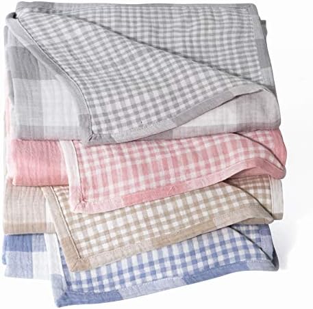 Cotton Muslin Throw Blanket with Buffalo Check Pattern, Vintage Indoor and Outdoor Use, Reversible and Breathable Fabric for Yard Picnics, 47" x 60" Bedding or Chair Cover, Pink
